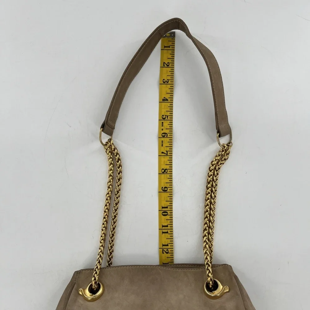 Rare De Vecchi Hamilton Hodge Shoulder Bag Nubuck Leather Gold Chain Strap Taupe
